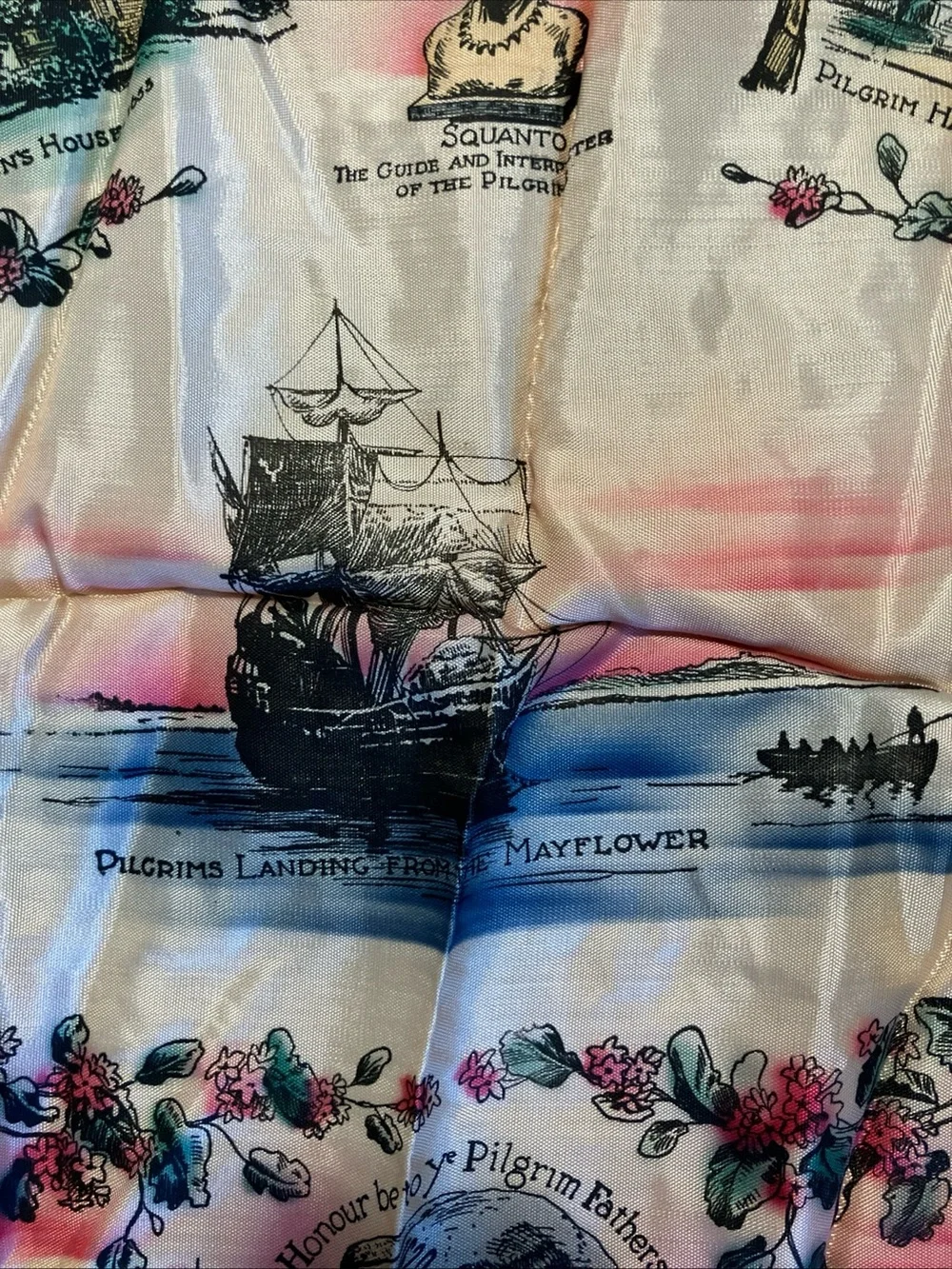 Vintage Plymouth Souvenir Fringe pillow case- Pink, Blue, Cream